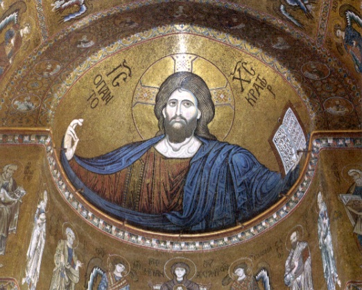 a mosaic in a church with a man holding a cross