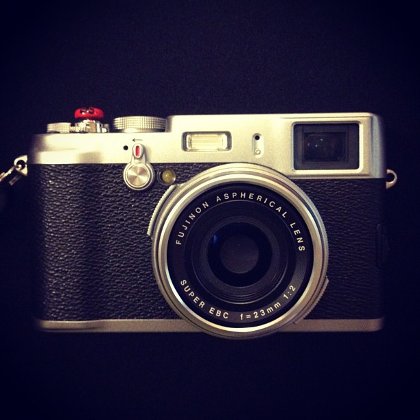 camera on black table with white background