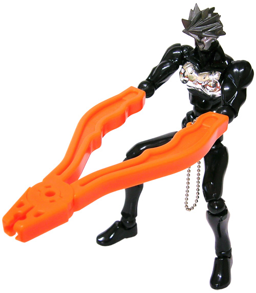 a toy figure with scissors stuck in its hand