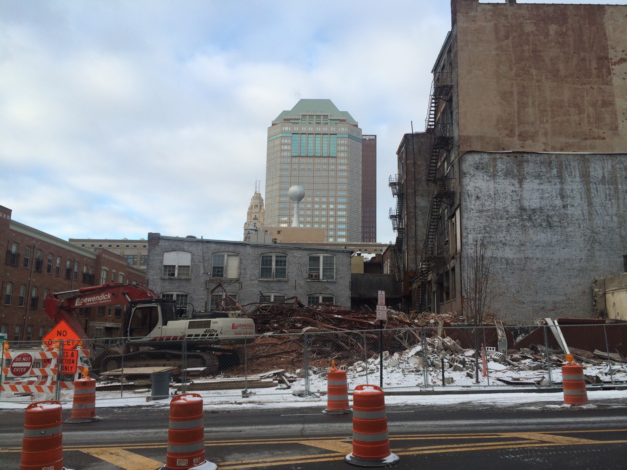 some construction is being done near a big city