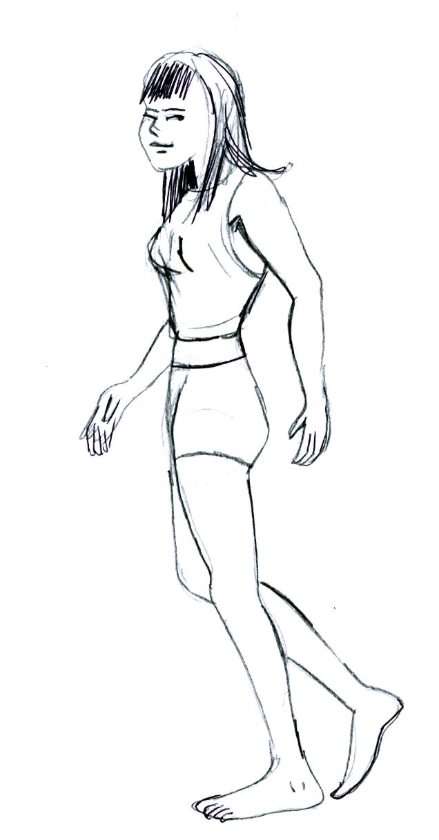 a drawing of a surfer wearing a swimsuit and headband