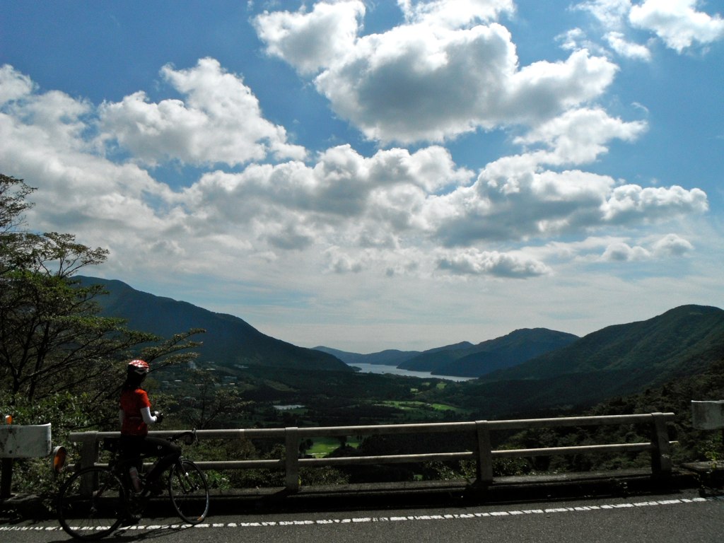 a man on a bicycle going down the road