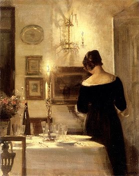 painting of a woman at a table with wine