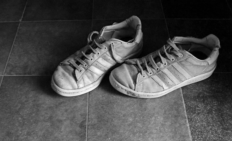 black and white po of a pair of sneakers