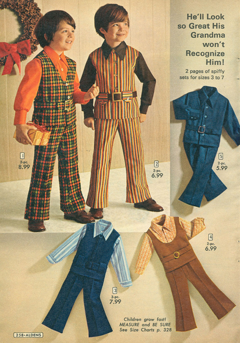 a vintage ad for children's clothing, including suits and pants