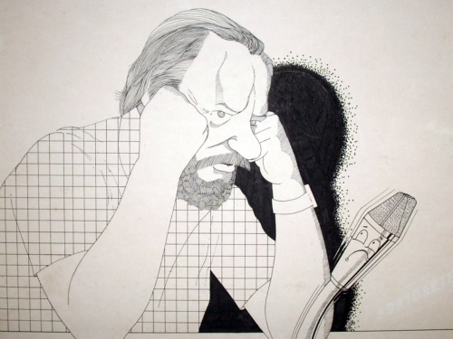a drawing of a man with a comb and looking at a phone