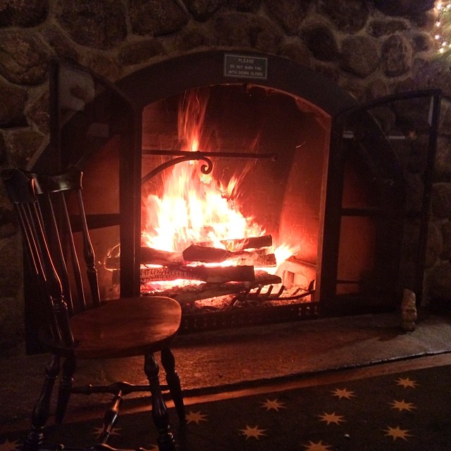 the fire is burning brightly in a fireplace