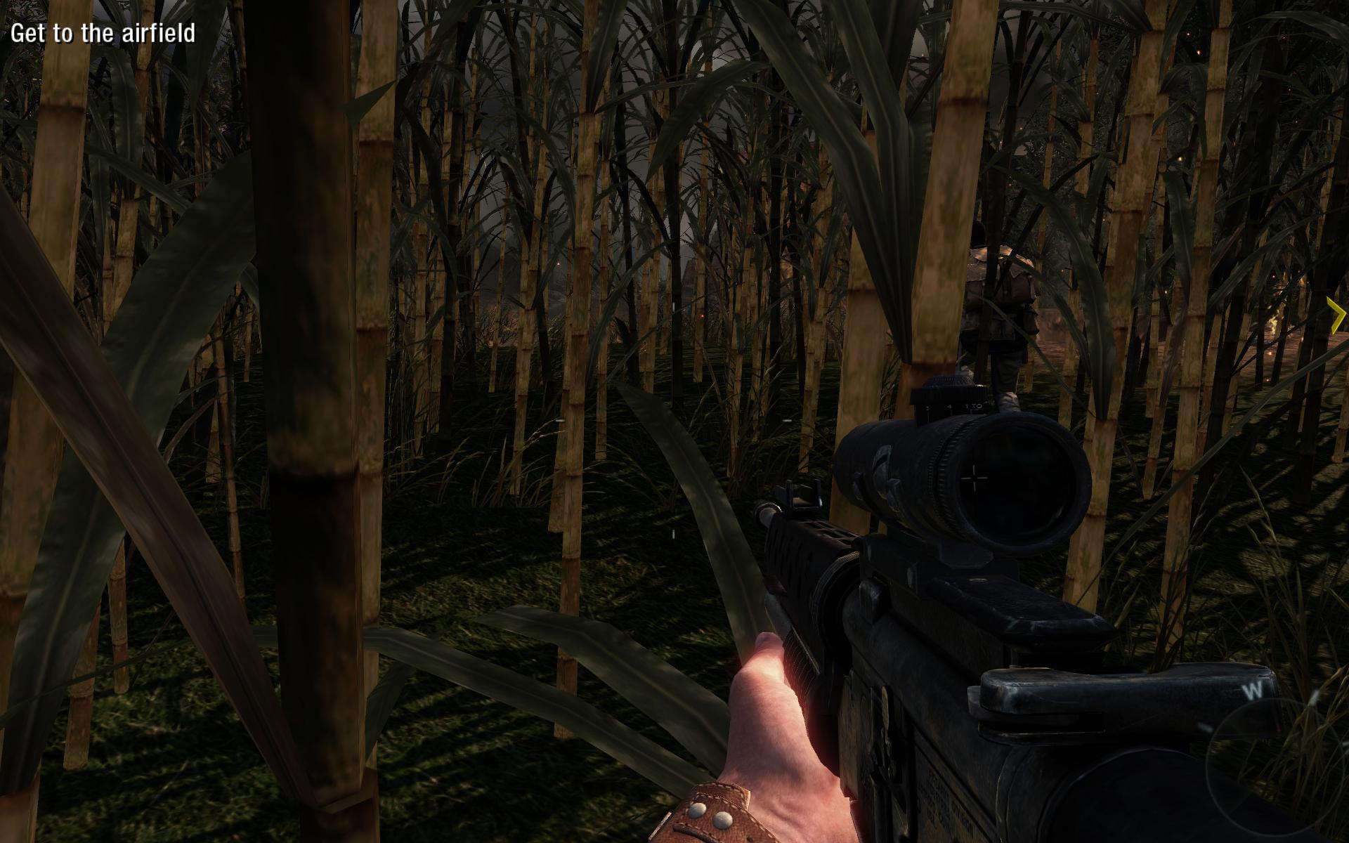 a video game with a gun in the middle of the woods