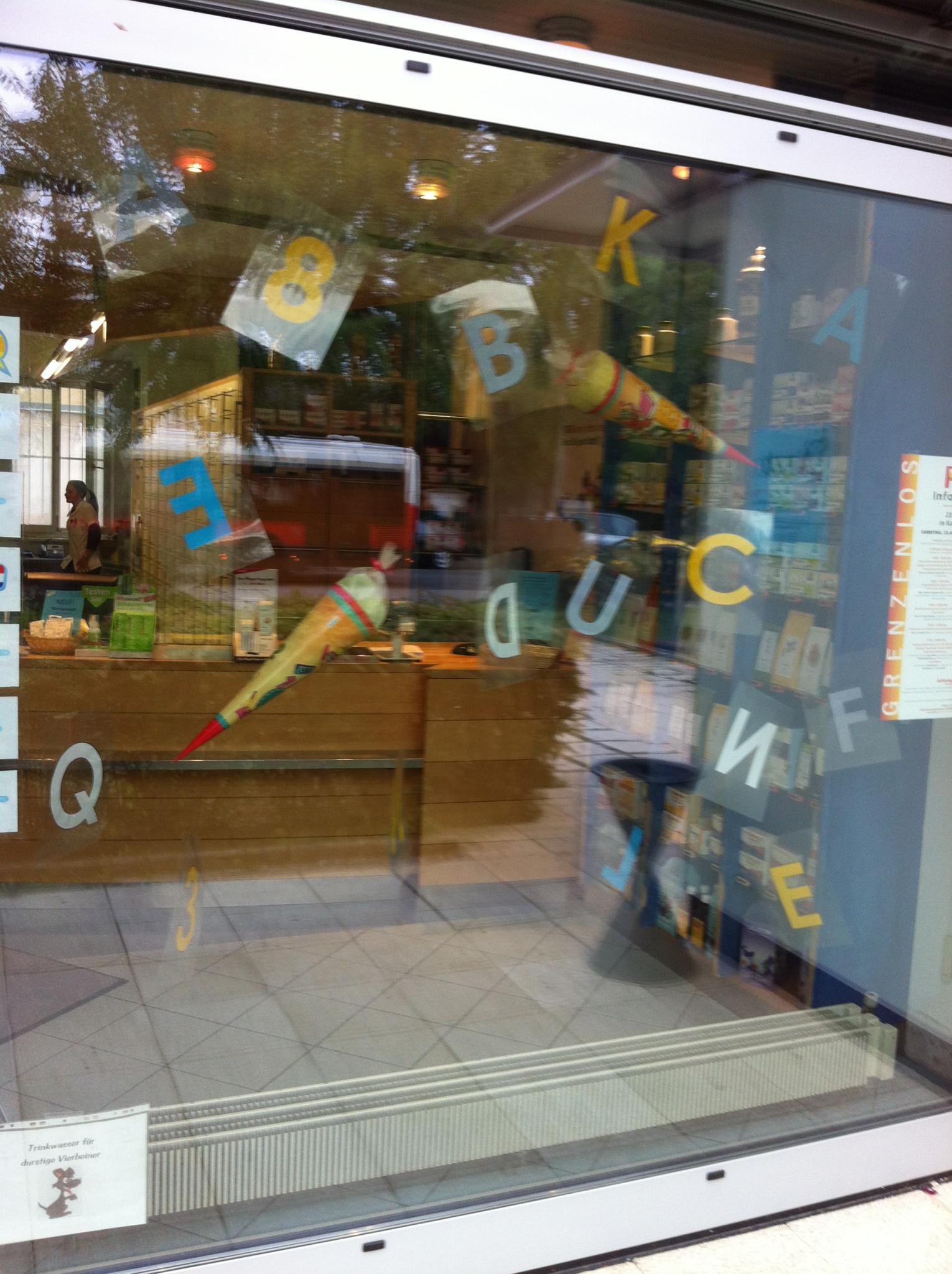 a display window with a display of book titles on it