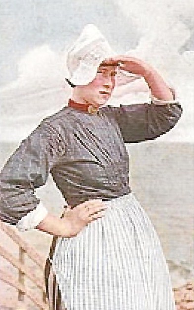 a lady with a hat in a vintage dress