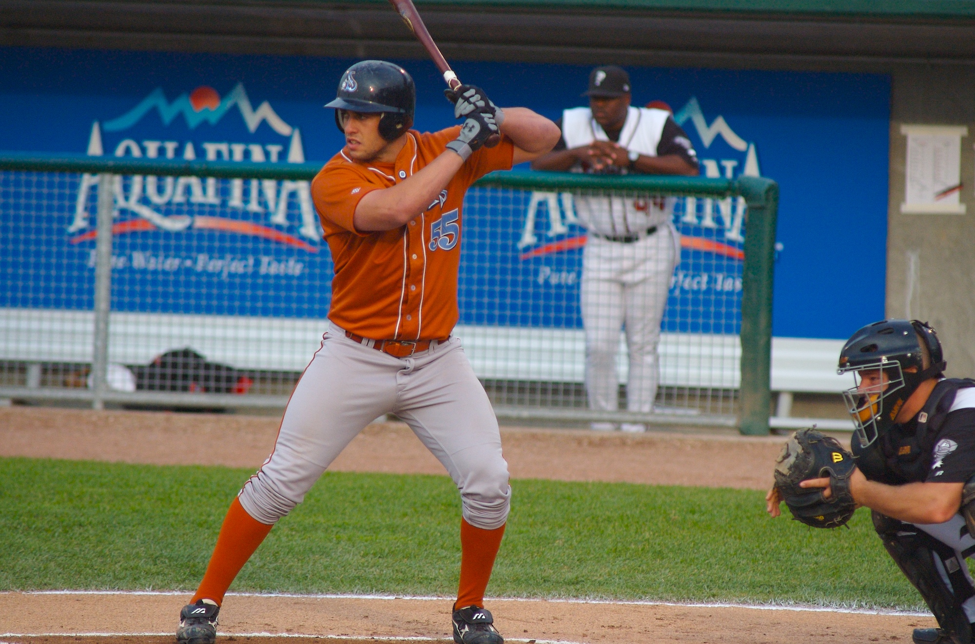 a baseball player holding a bat during a game