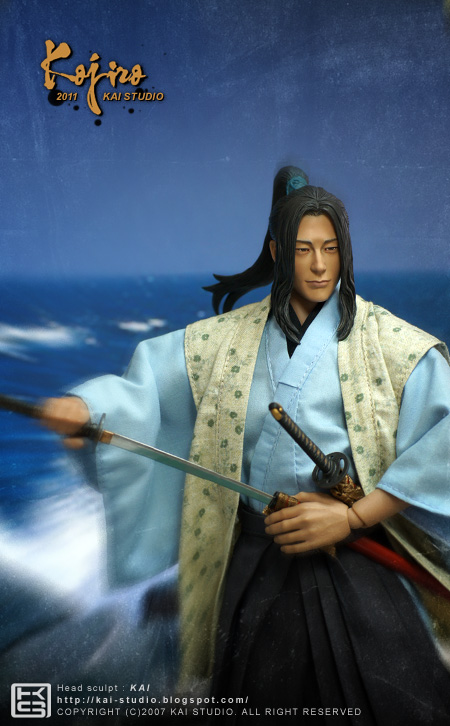 the action figure is posed with two swords