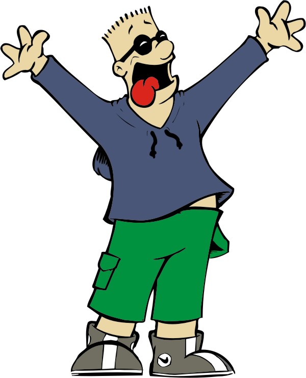 a boy wearing green shorts and gray shoes screaming