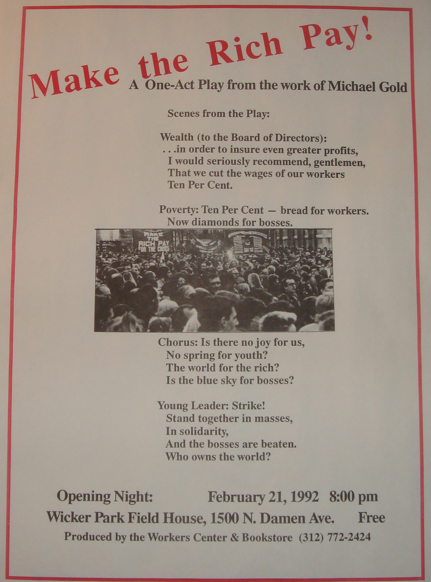 a flyer advertises a play in which they play