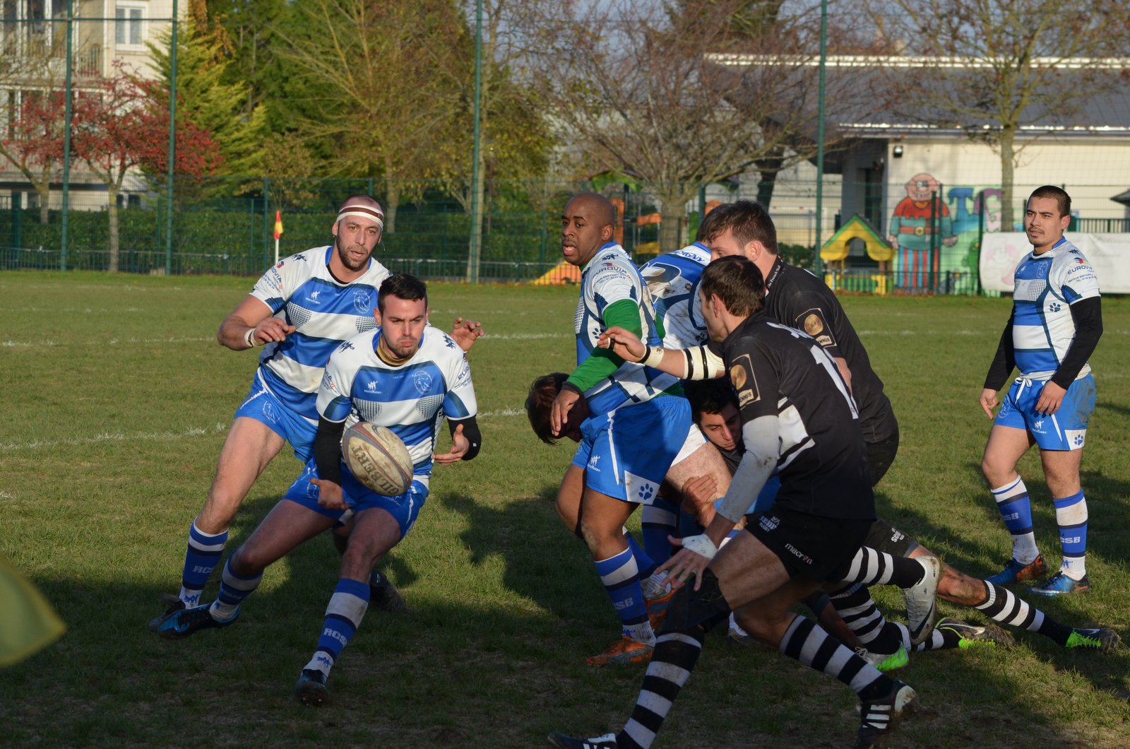 two teams compete in an international rugby game
