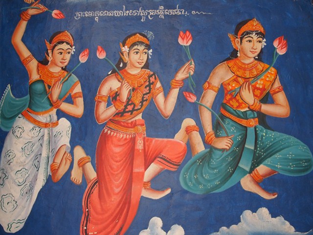 painting of three indian deities in traditional clothing