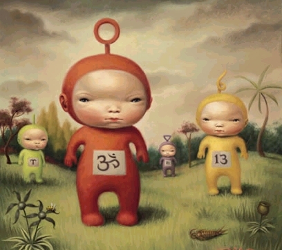 several children with numbers displayed around them on art print