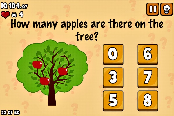 a tree with four apples on it and a number puzzle
