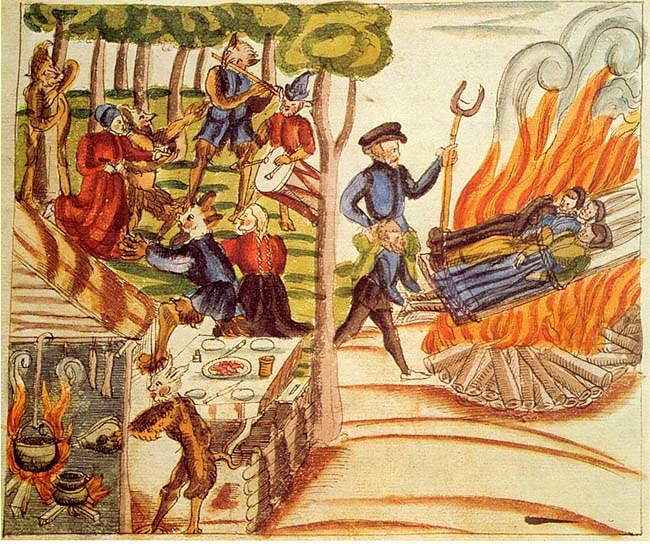 there is a painting of people around a fire
