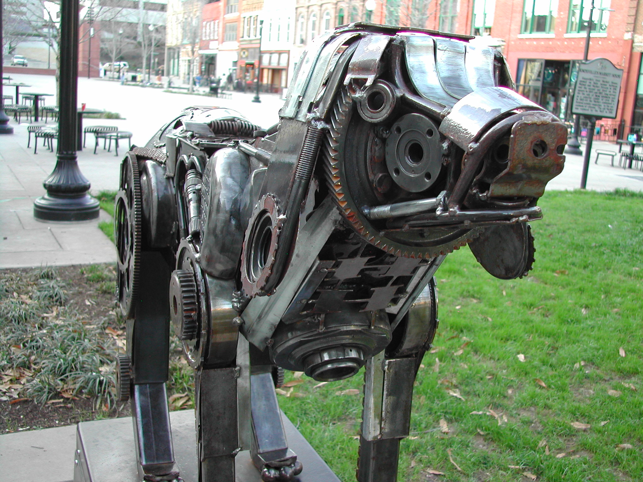 an metal horse made from old machinery