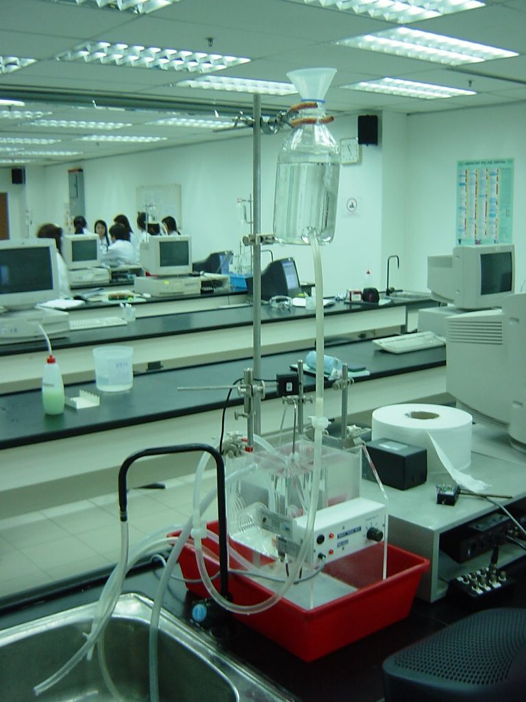 an experiment area with computers, monitors and other equipment
