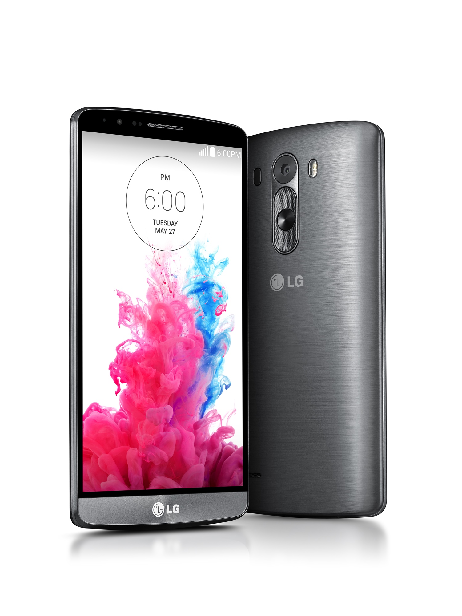 the lg g3 phone has a purple and blue dye on it