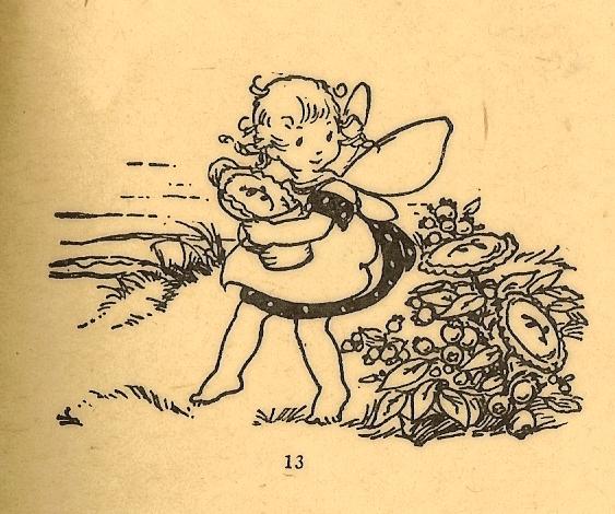 drawing of girl with teddy bear on the edge of plant