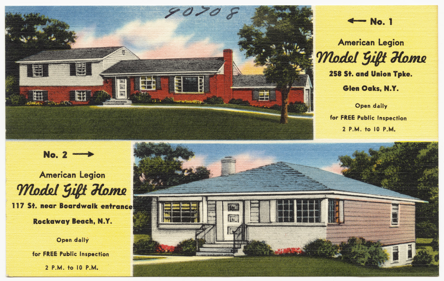 two pictures of some small houses with porches
