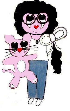 a drawing of a girl and cat with long hair