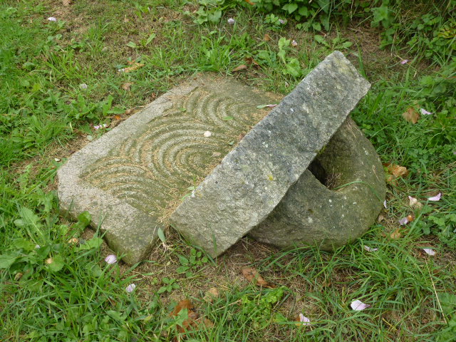 a mossy rock is placed with some grass