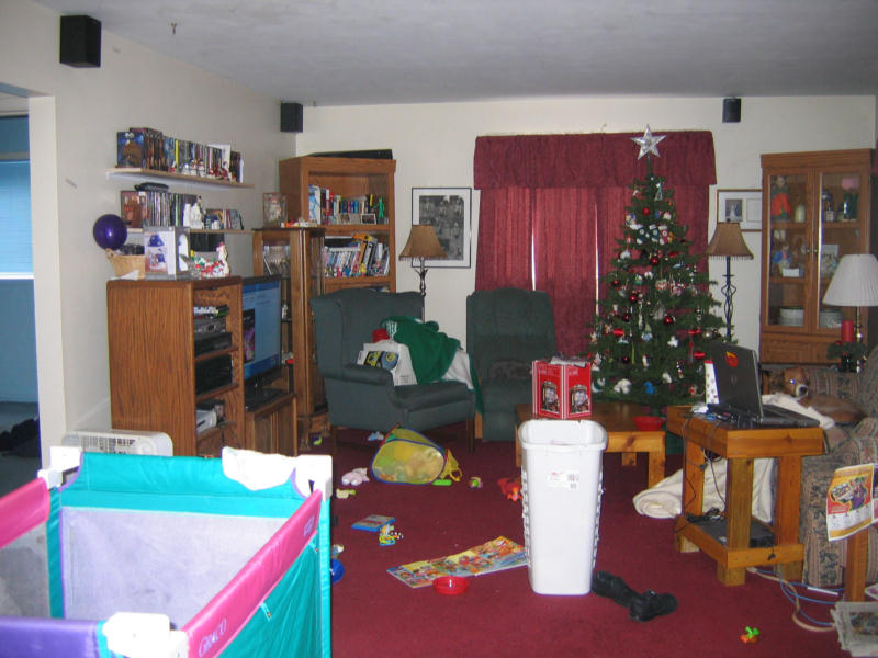 the living room is decorated for christmas