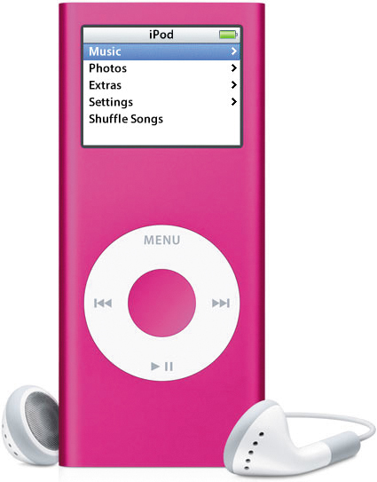 a pink ipod that is sitting on the floor