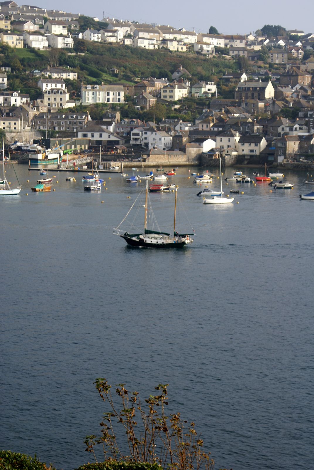 boats sailing in the water next to town