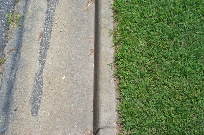a patch of grass on the side of a street