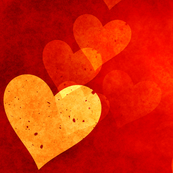 hearts shaped in a heart overlay on a red and yellow background