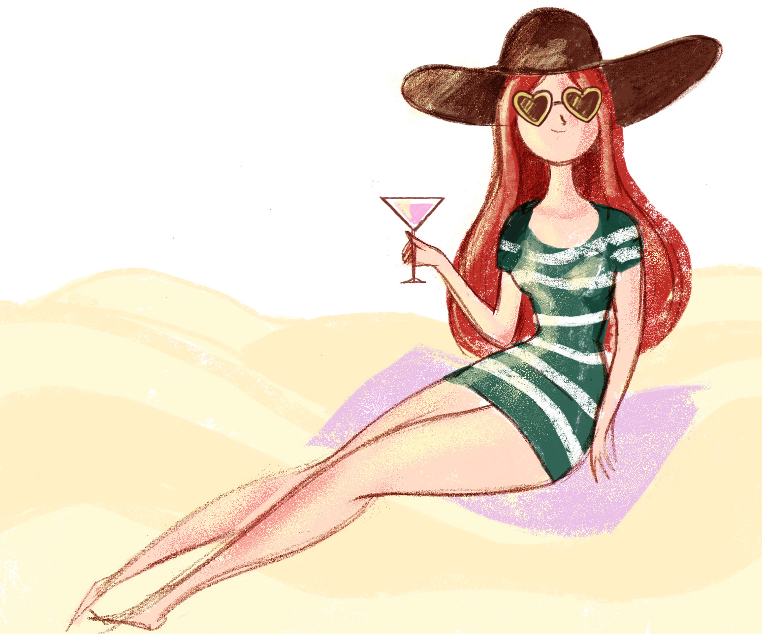 girl in bikini and hat with martini