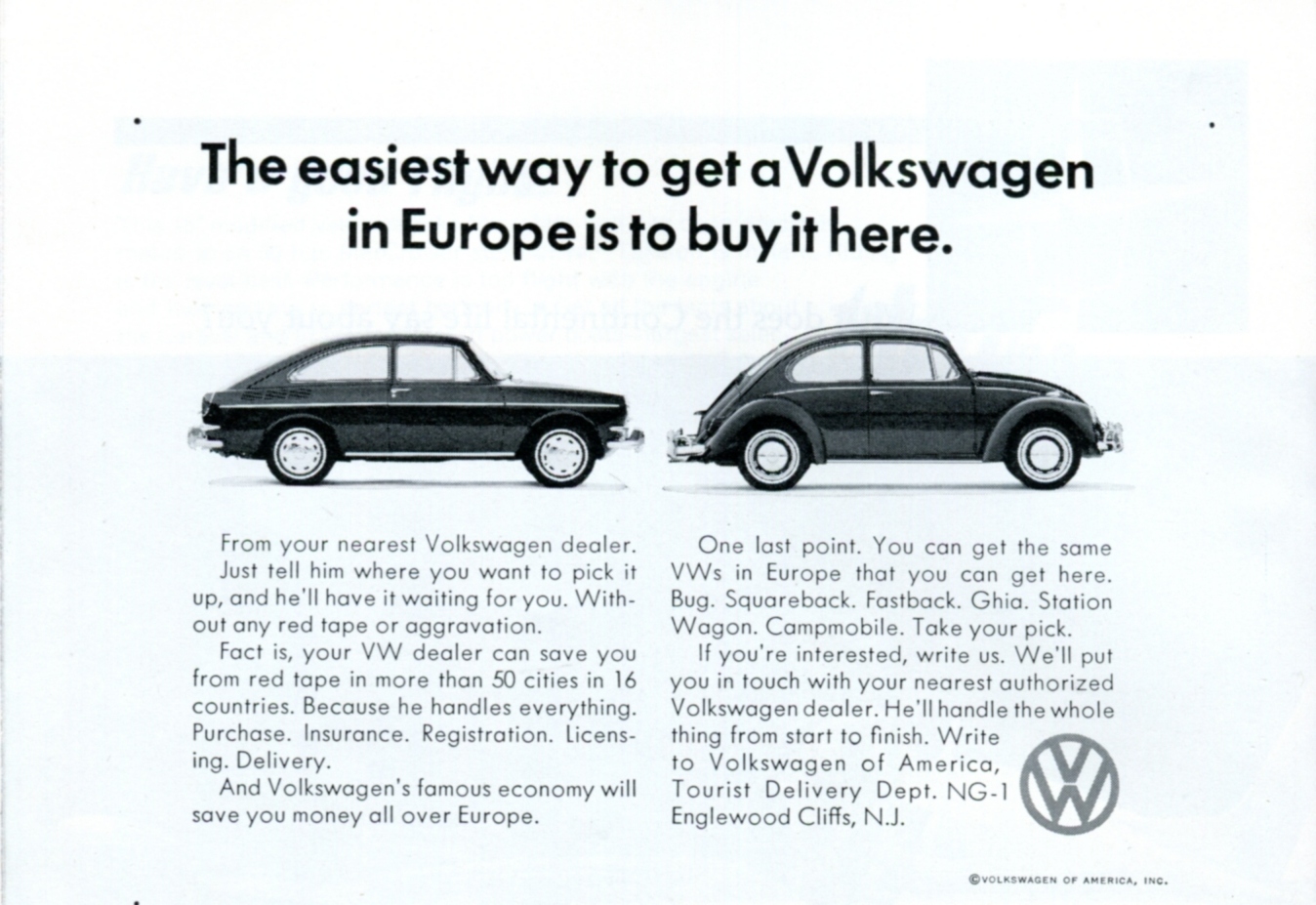 an advertit for a volkswagen car from the sixties