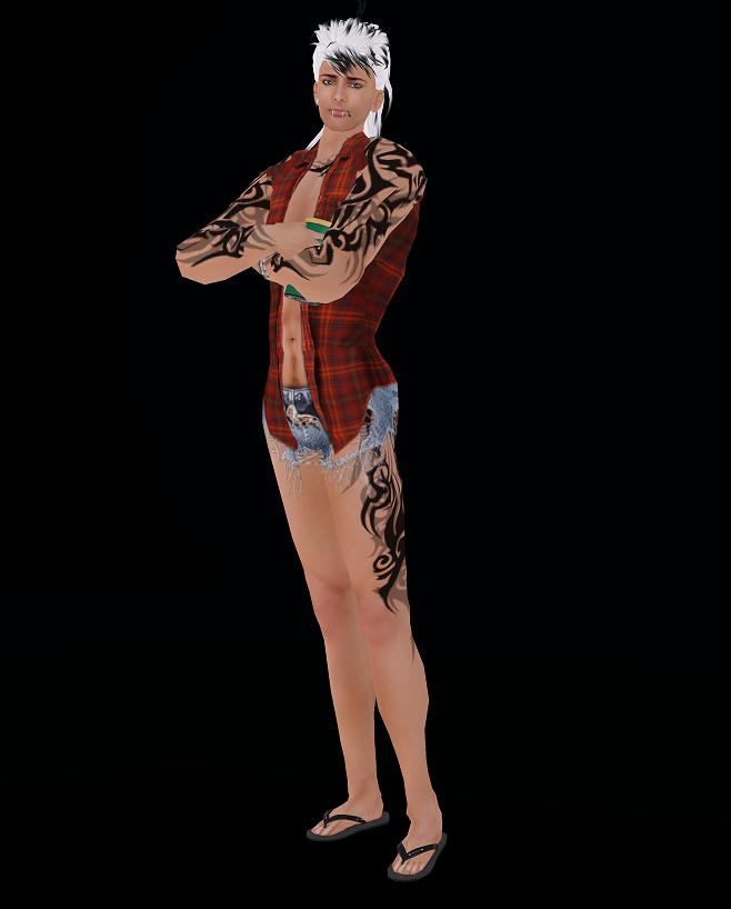 an animated woman in her underwear and tattoos