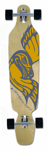a skateboard with the golden eagles design