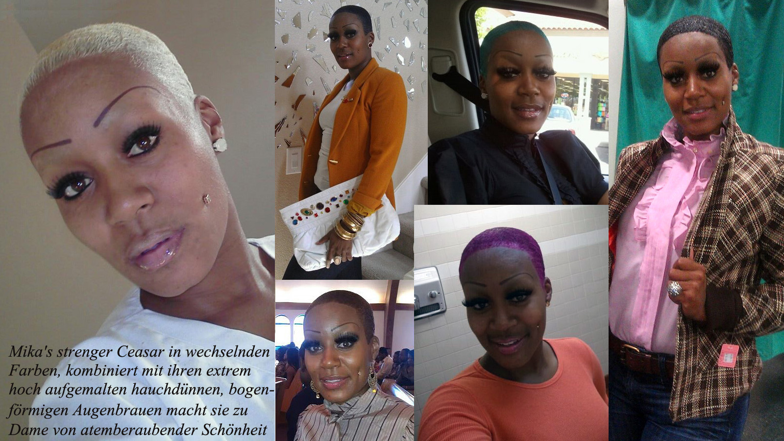 various pictures of women and one has short white hair