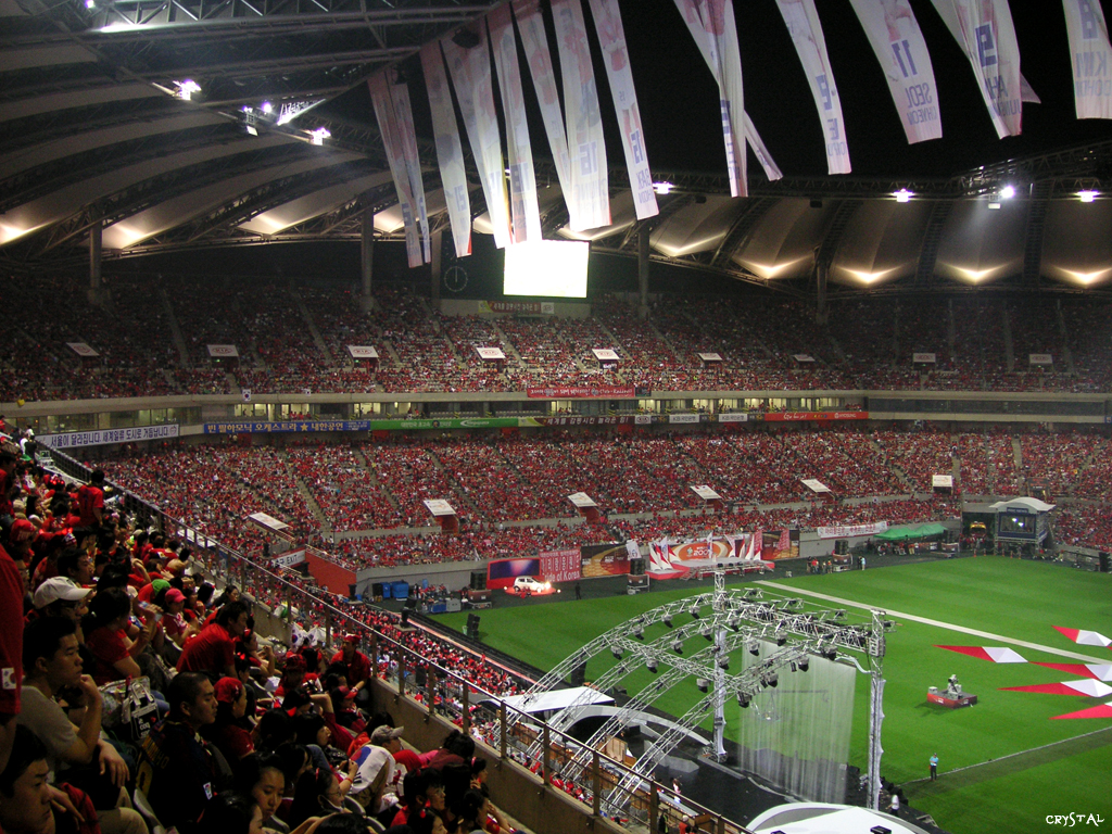 large stadium with many fans during a soccer game