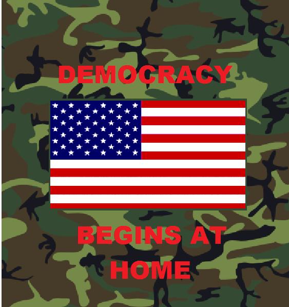 the american flag with text on it reads democracy begins at home