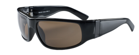 sunglasses are shown with dark lenses and shiny frames