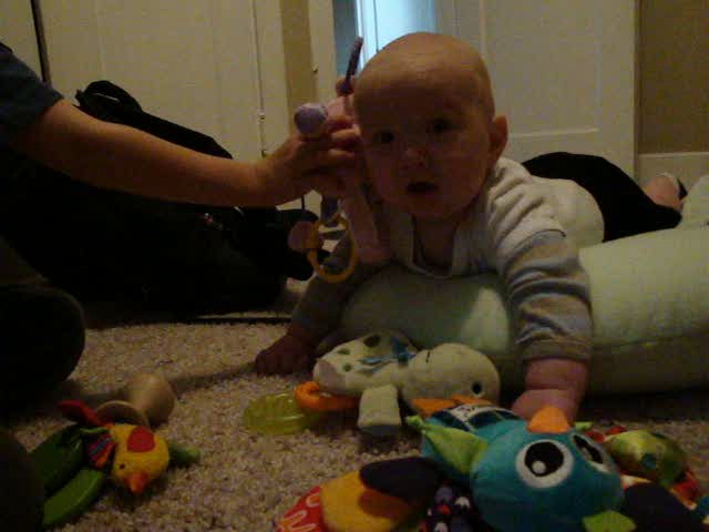 a baby sitting on the floor surrounded by stuffed animals