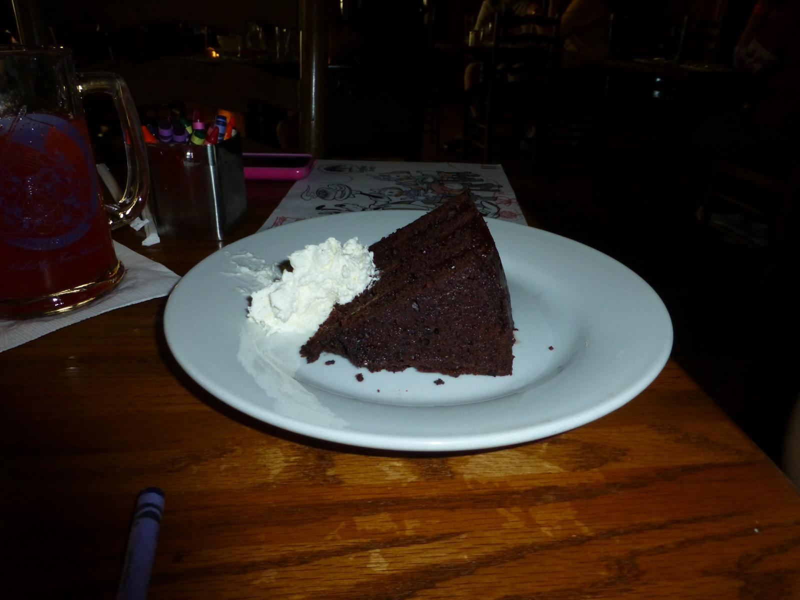 a slice of chocolate cake on a white plate