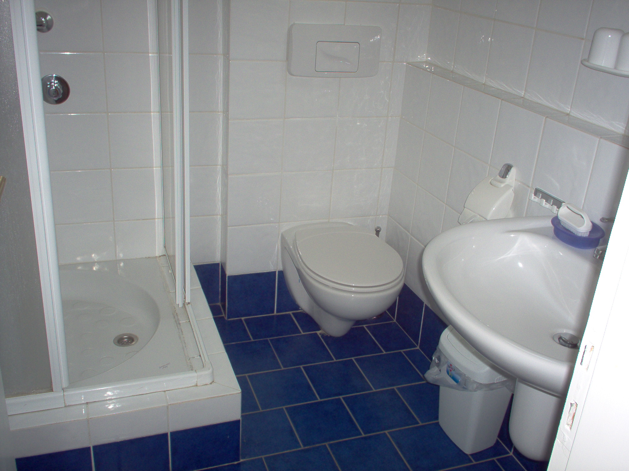 a bathroom with a toilet, shower and sink