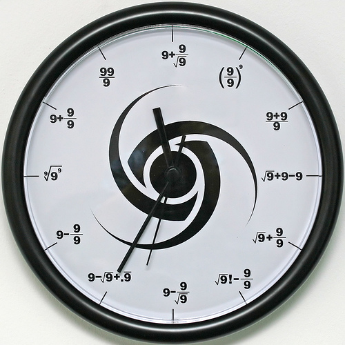 a clock that reads nine to nine o'clock