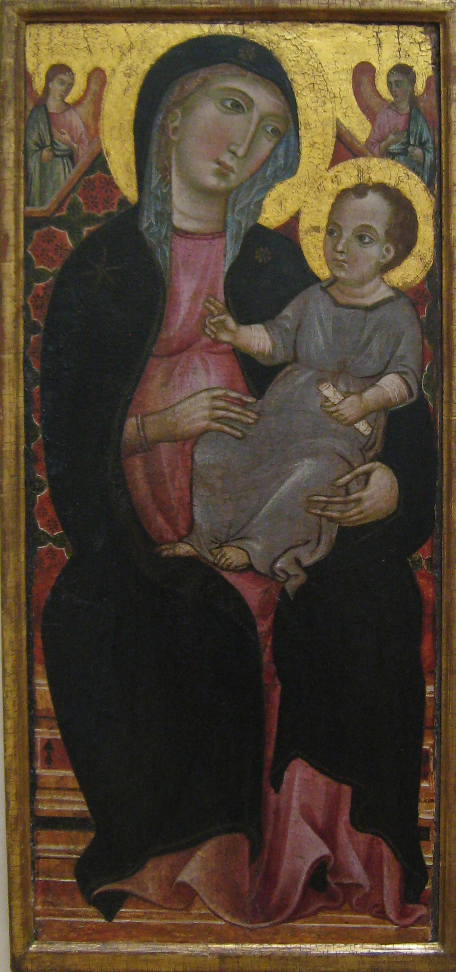 an old painting with a woman holding a baby