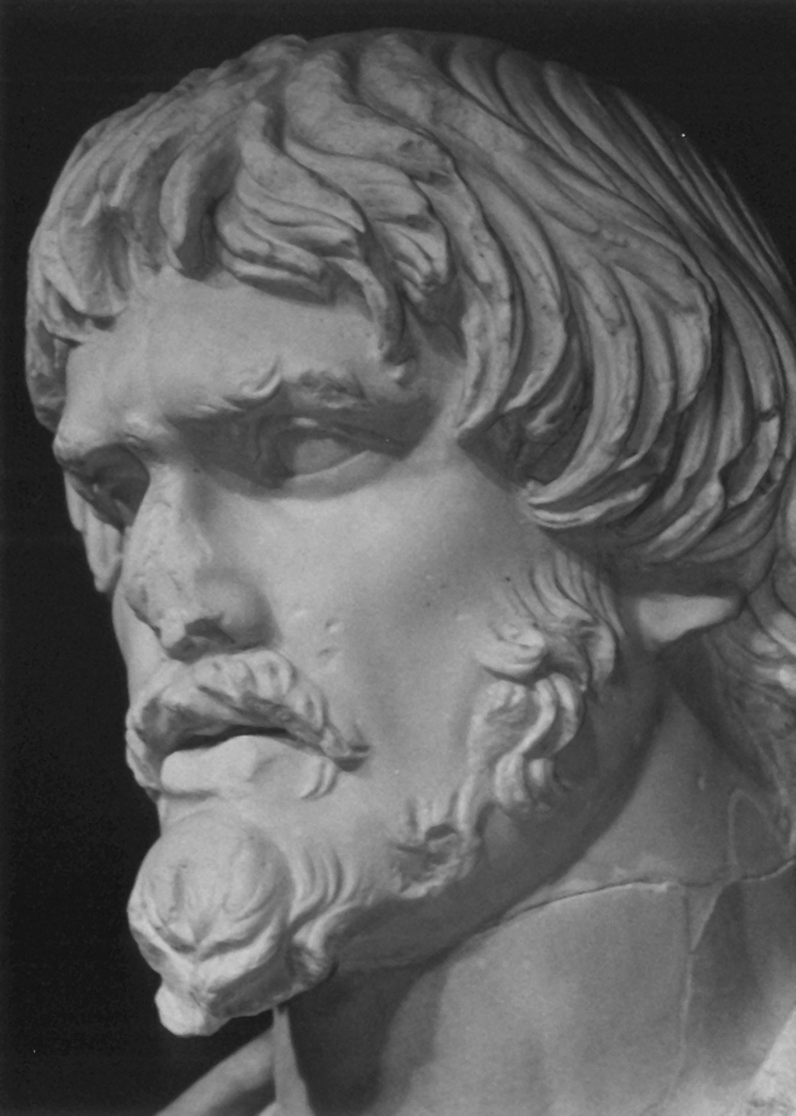 a close up image of a sculpture of an ancient greek man