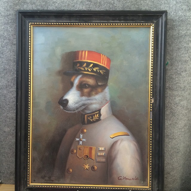 painting of dog dressed in military dress clothes
